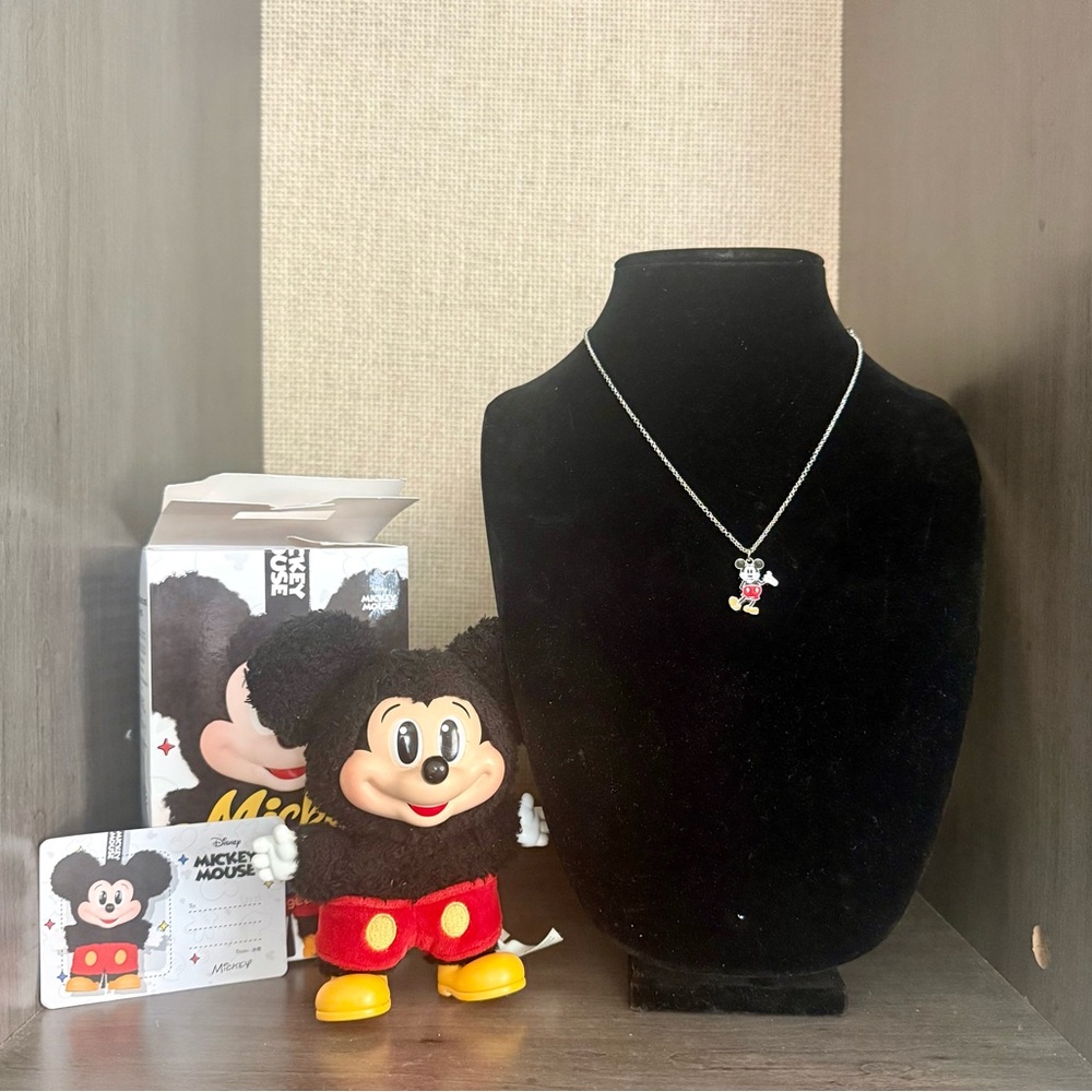Disney Enamel Mickey Mouse Pendant .925 Sterling Silver Necklace w/LABUBU